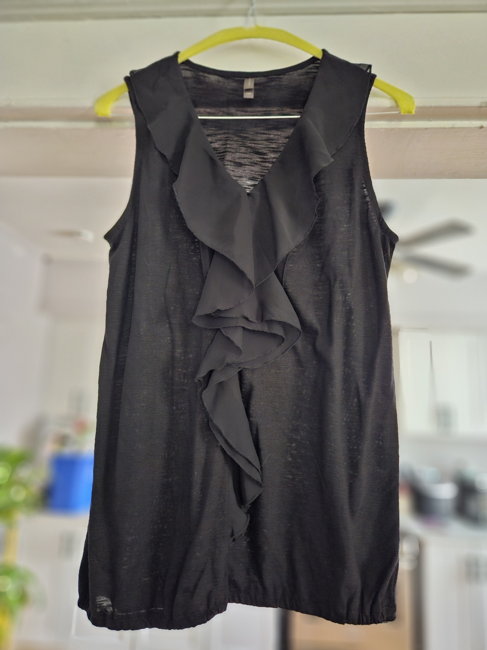 Black Ruffle V-Neck Sleeveless Top